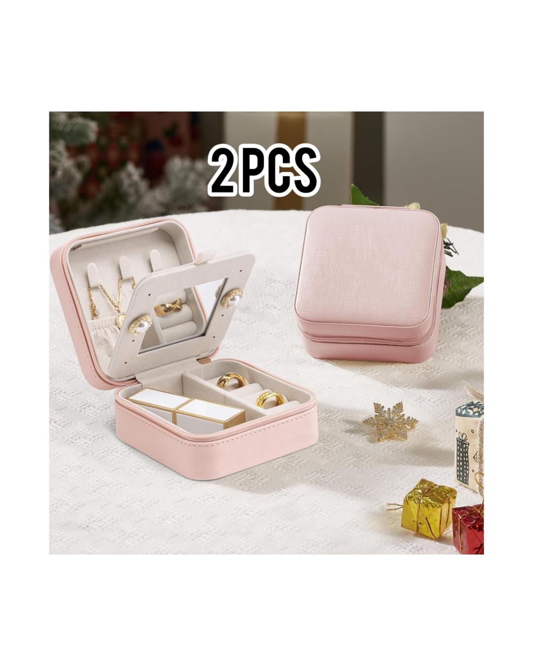 2-Piece Jewelry Storage Box Set Pink Rubber Multi Layer