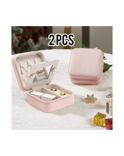 2-Piece Jewelry Storage Box Set Pink Rubber Multi Layer