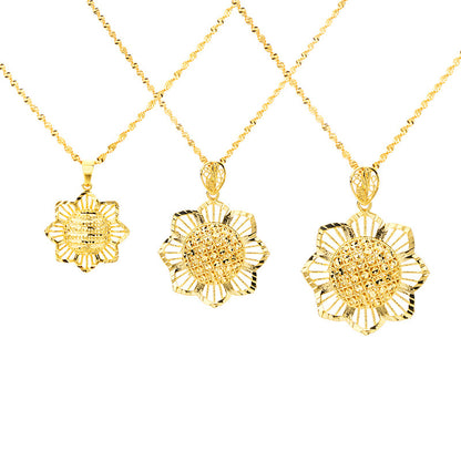 Gold Sunflower Pendant Necklace for Women Retro Ethnic Jewelry