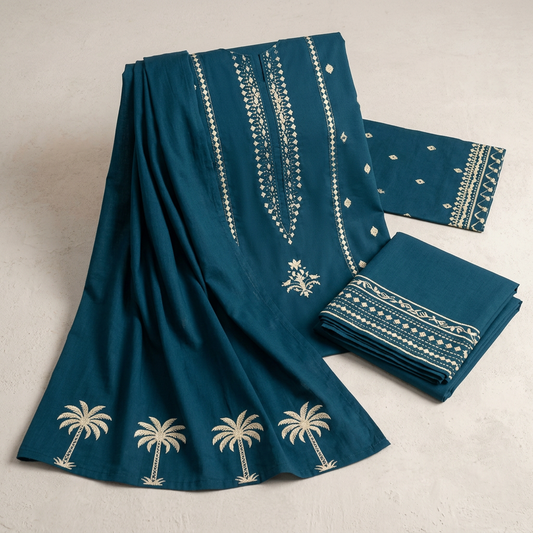 Unstitched Embroidered Lawn Suit Blue D-5766