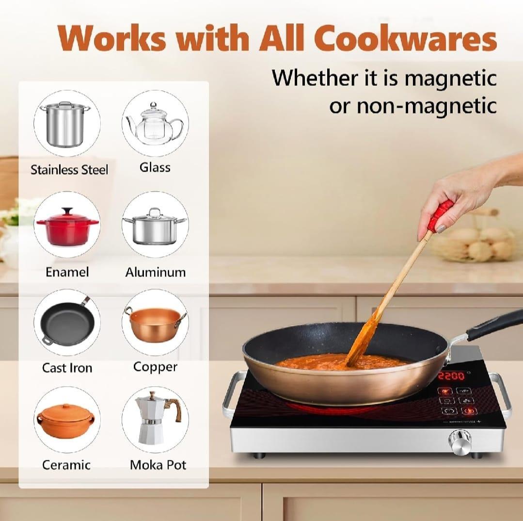 Electric Hot Plate with Timer Knob & Touch Combo Stainless Steel 12W