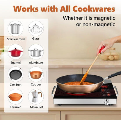 Electric Hot Plate with Timer Knob & Touch Combo Stainless Steel 12W