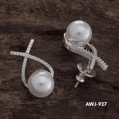 Cross Zircon Pearl Earrings Silver Gold Set