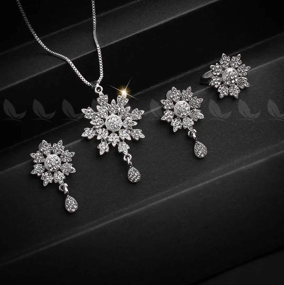 Golden Flower Jewelry Set for Women with Zarcoon Stones