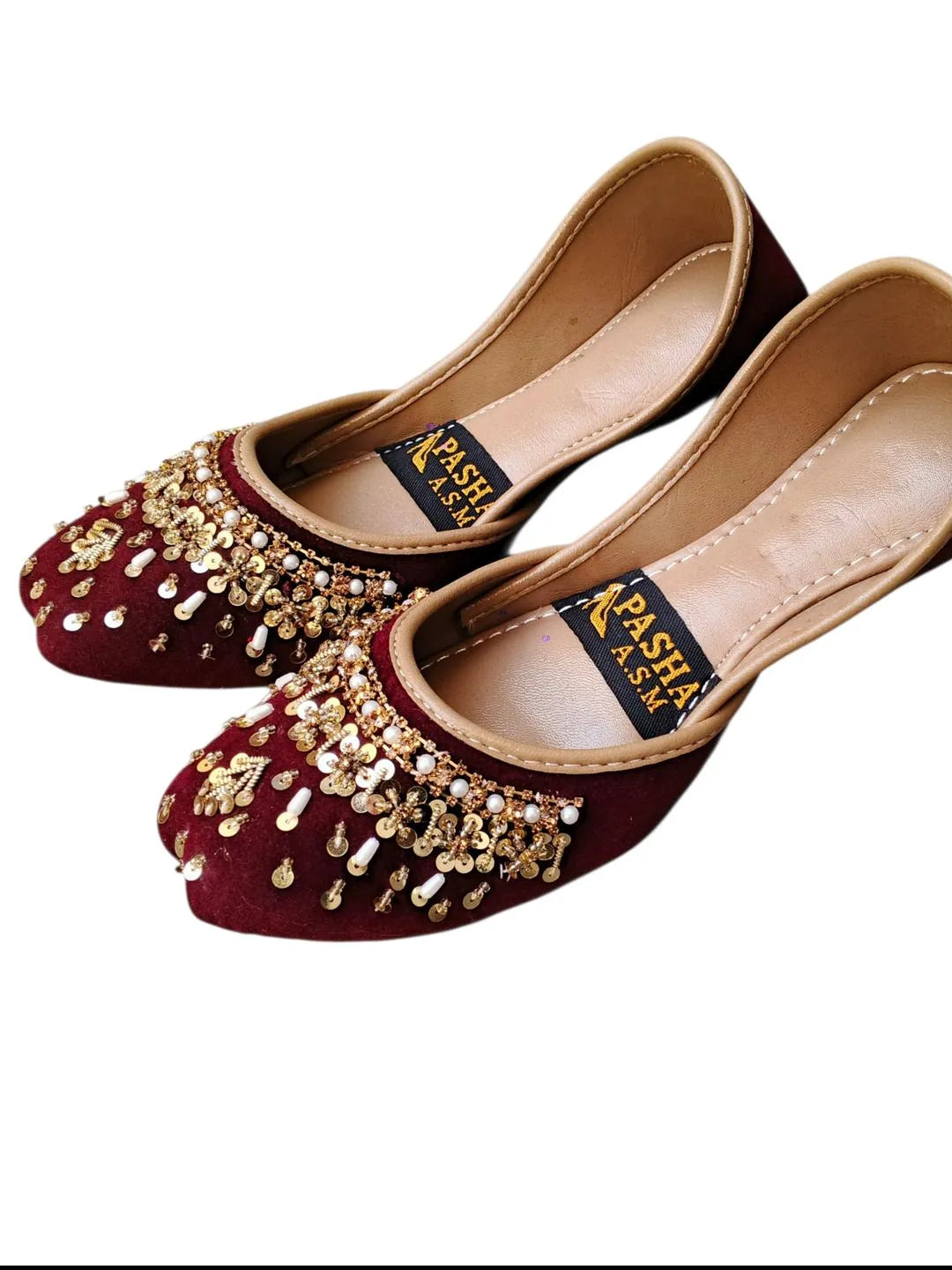 Women's Velvet Rhinestone Khussa Maroon Fancy Formal Party Wear