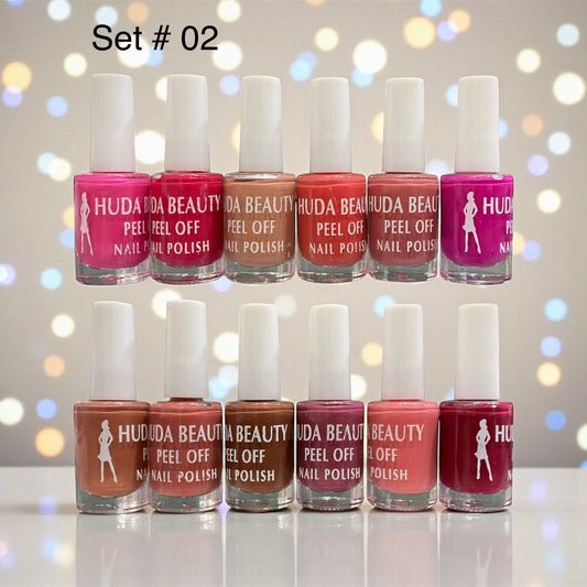 Huda Beauty Peel Off Nail Polish Set Pack of 6 Full Size Long Lasting Multi Color Collection