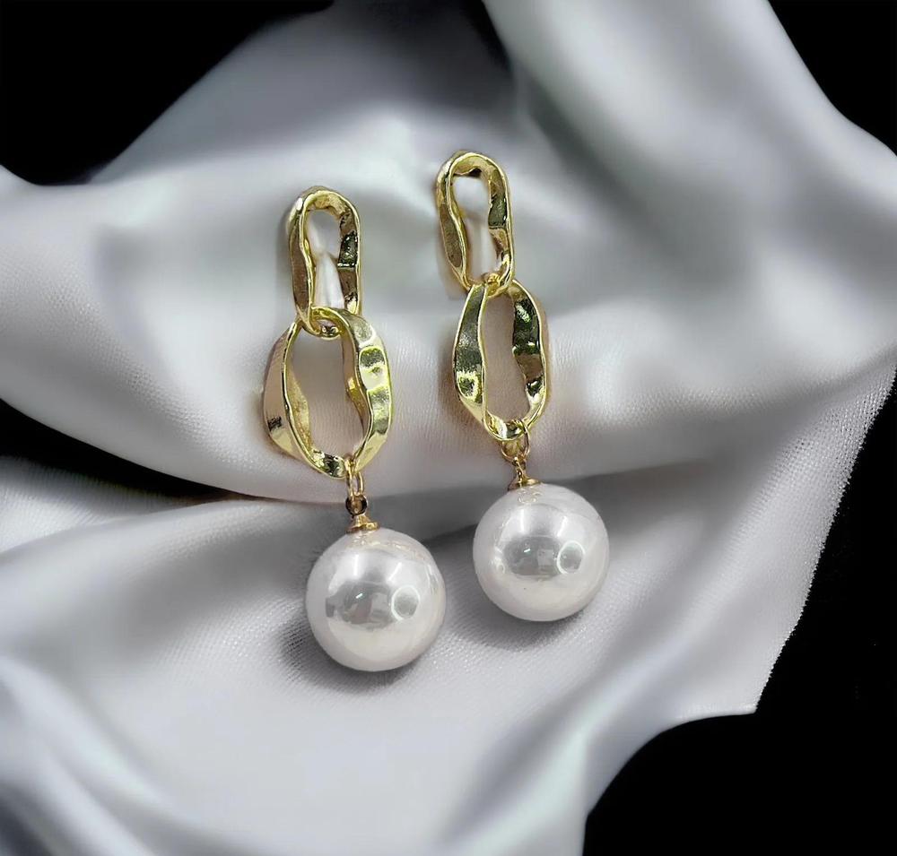 Pearl Drop Chain Earrings Gold Tone for Women