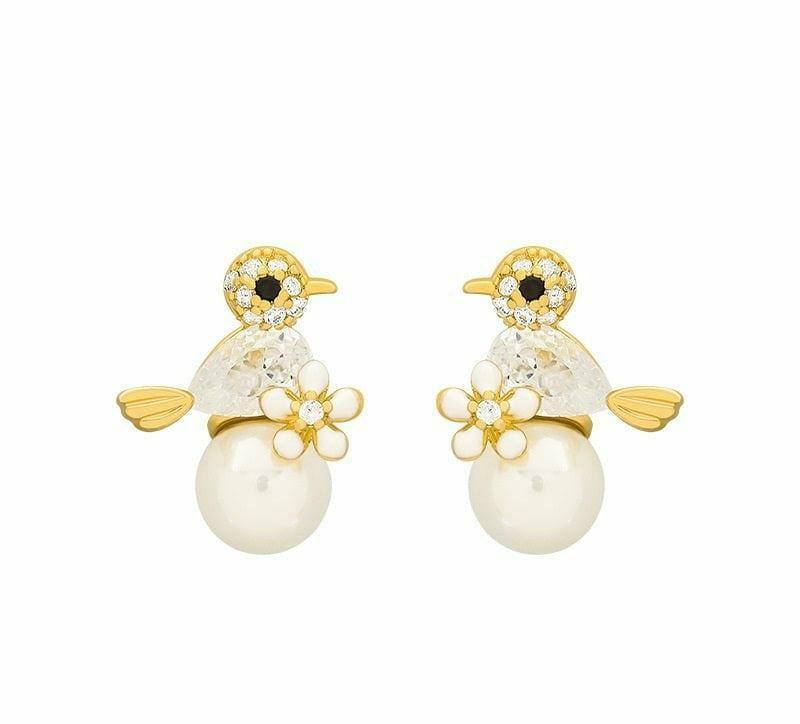 Bird Earrings Silver Plated Pearl Accent for Women