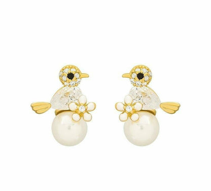 Bird Earrings Silver Plated Pearl Accent for Women