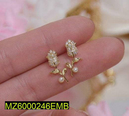 Golden Rose Earrings with Artificial Stones for Women