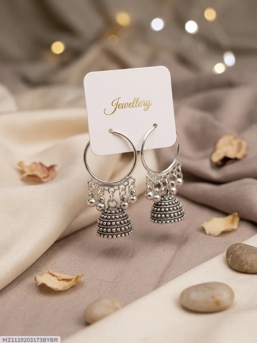 Silver Plated Jhumka Earrings for Women 2 Pcs