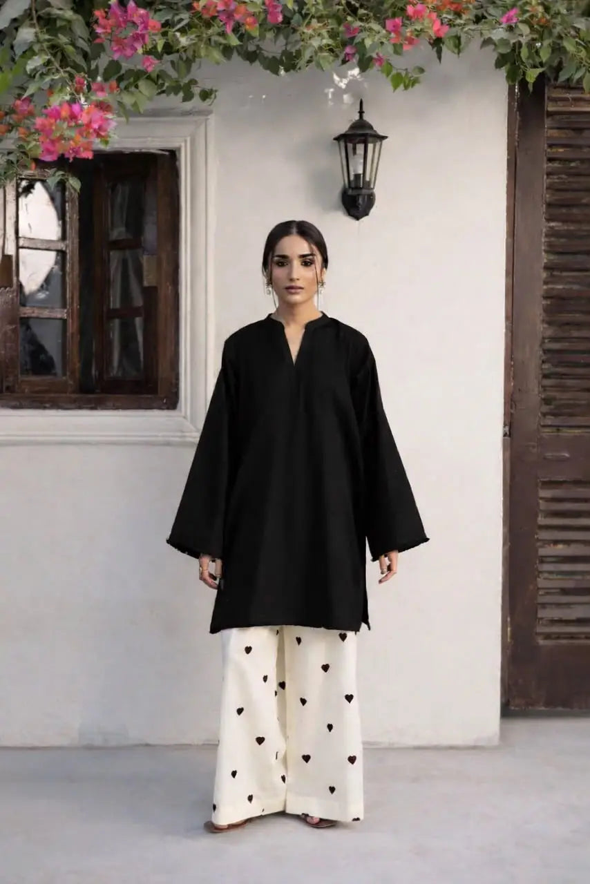 Women's Heart Printed Summer Linen 2 Piece Flapper Suit with V Neck Shirt | Sequence Lace Work | Casual Printed Cord Set | Soft Linen Dress for Women