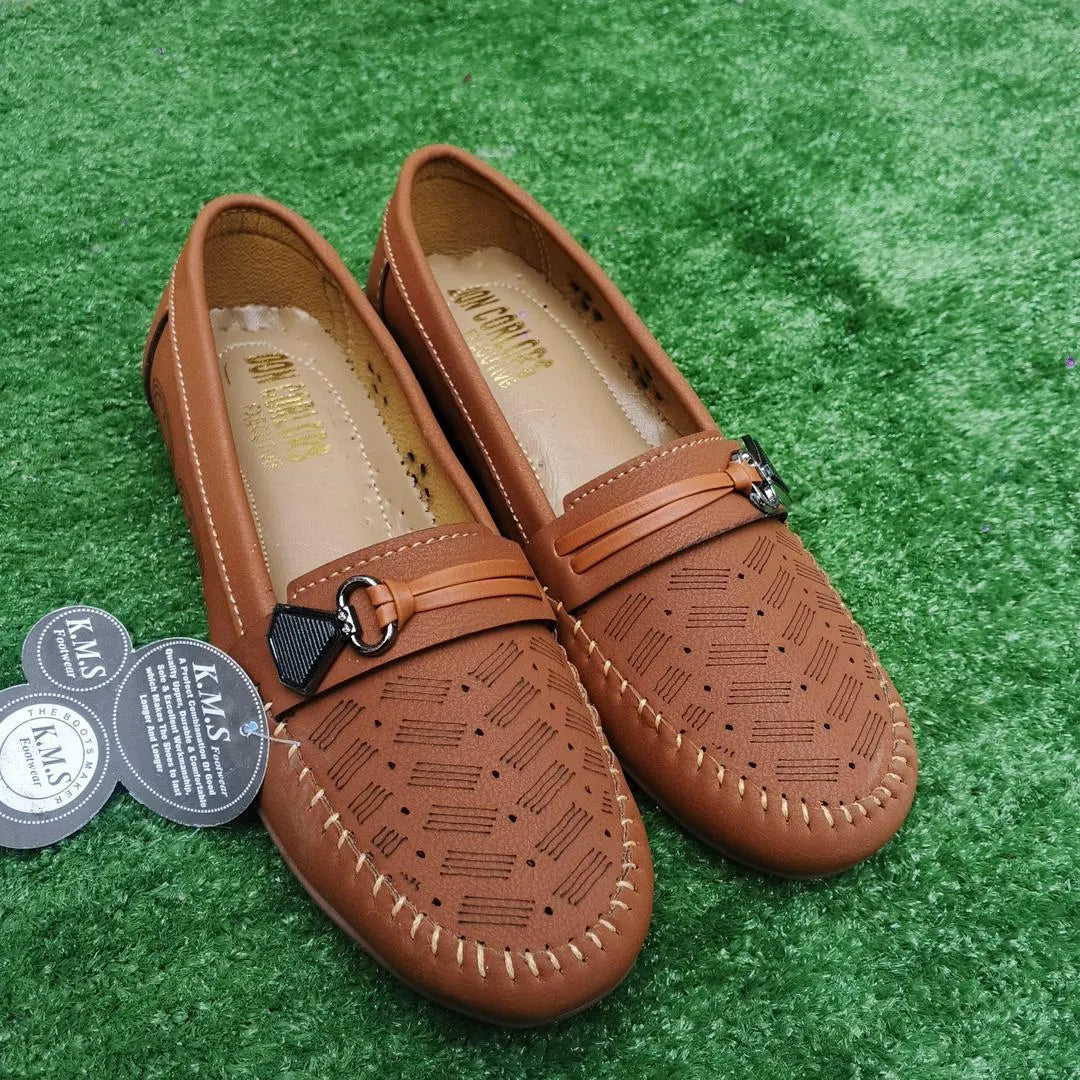 Women Brown Synthetic Leather Loafers with Buckle