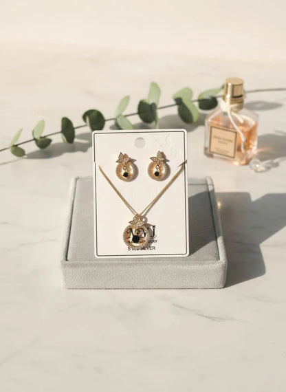 Golden Crystal Pendant Earrings Set for Women