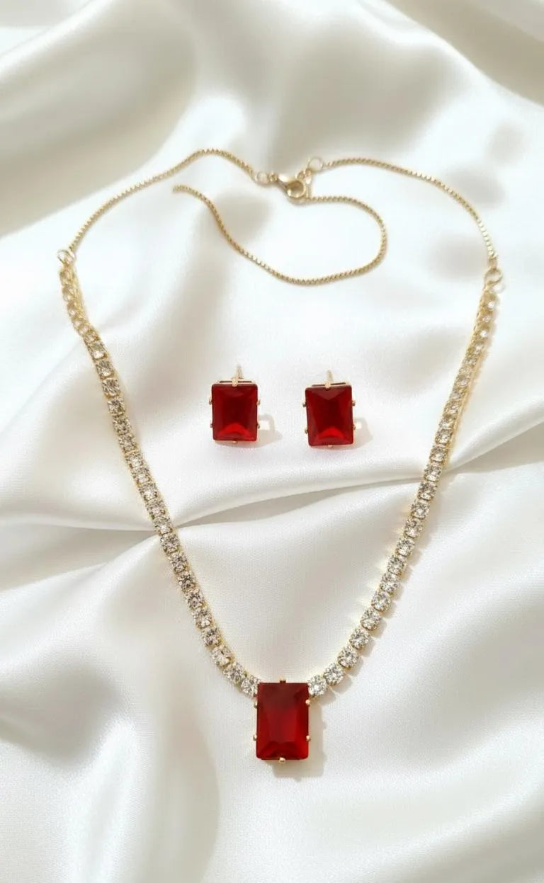 Red Gemstone Pendant Set for Weddings & Festivals