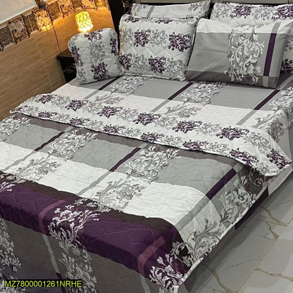 Premium Cotton Printed Comforter Set Grey Purple Floral Double Bed