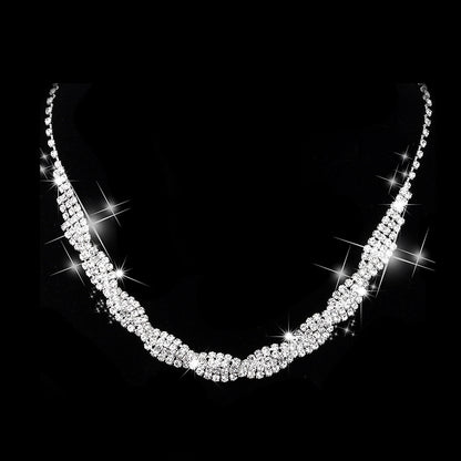 Dazzling Rhinestone Necklace & Earrings Set for Weddings