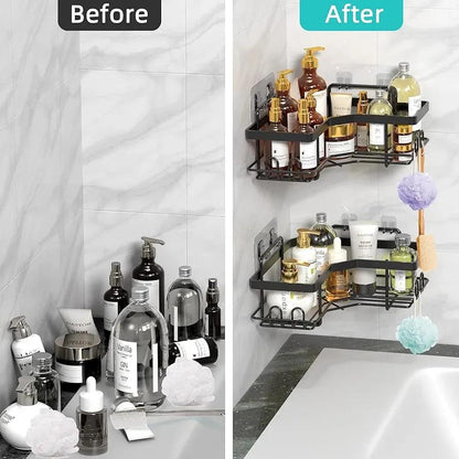 Corner Bathroom Shelf Stainless Steel Black No Drill
