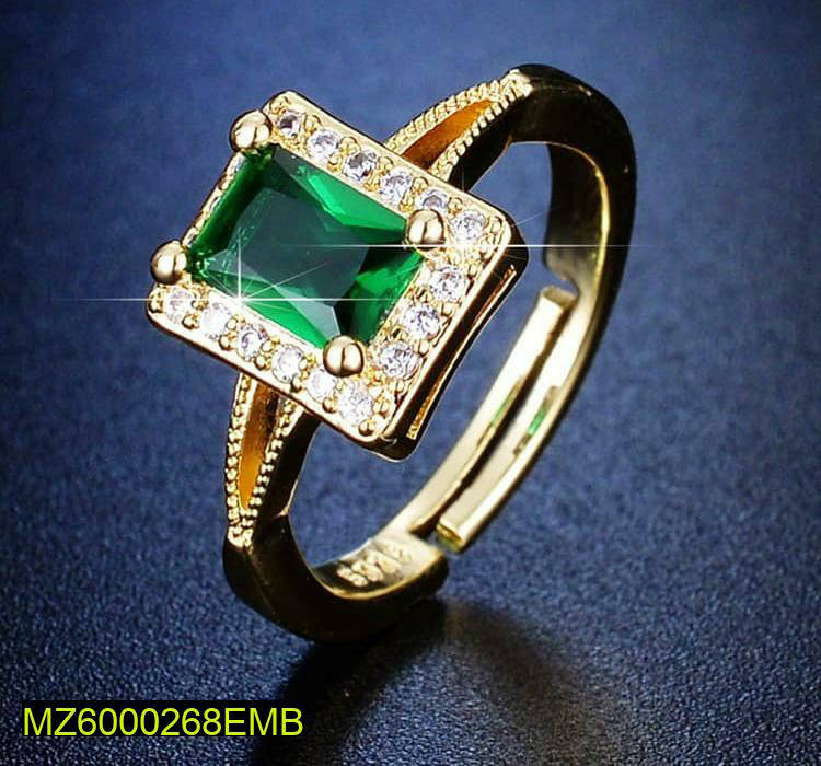 Women Green Square Zircon Ring Adjustable Golden Plated