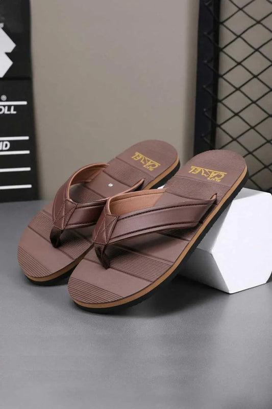 Men Brown Textured Flip Flops Lightweight Casual Sandals