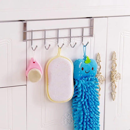 Metal Bathroom Hanger Silver 5 Hooks Wall Mount