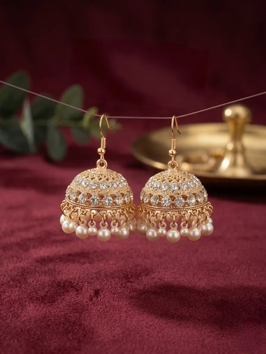 Golden Pearl Jhumka Earrings for Women