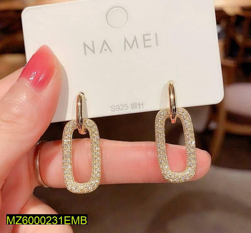 Golden Electro Plated Earrings for Women, S925 Silver, Lightweight, Artificial Stones