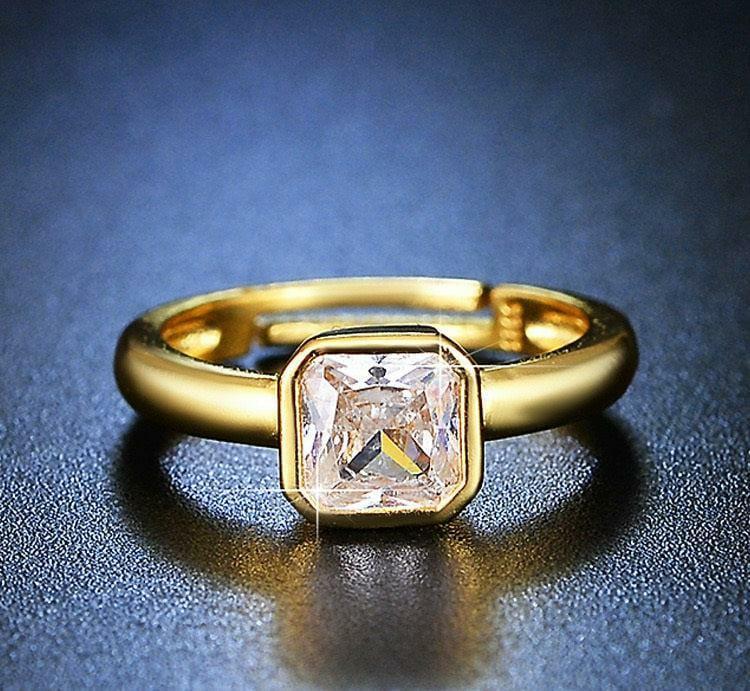 Square Stone Adjustable Gold Ring for Women