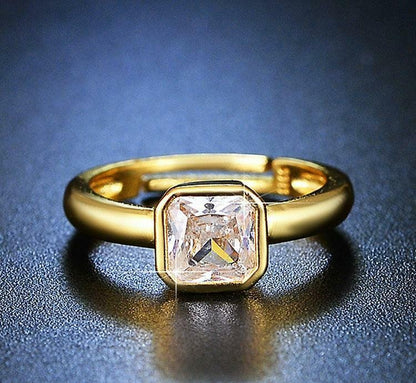 Square Stone Adjustable Gold Ring for Women