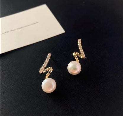 Zigzag Pearl Earrings Gold Plated Lightweight for Women