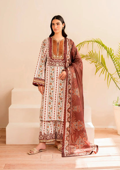 Xenia Dessert Rose Embroidery 3 Piece Lawn Dress