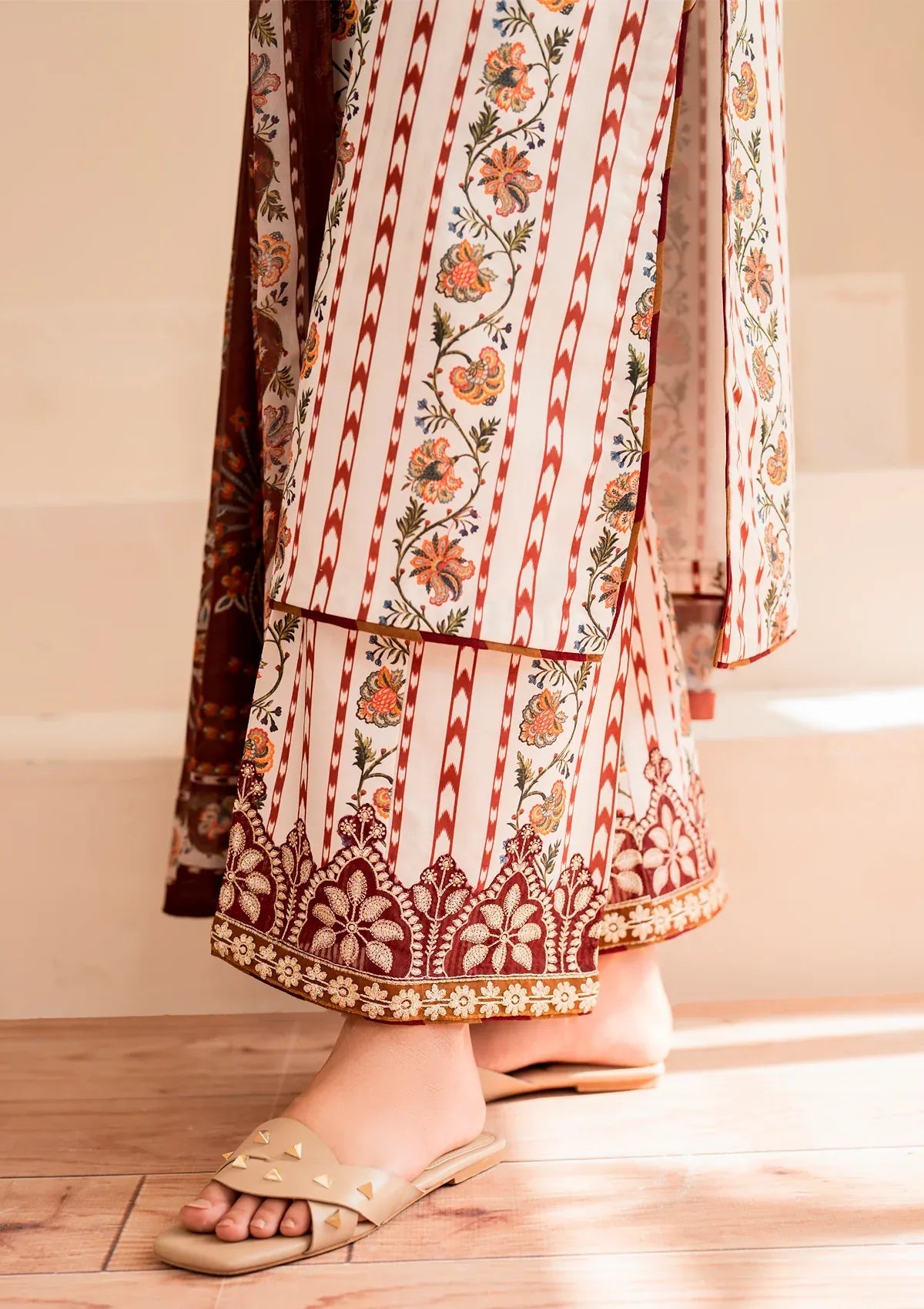 Xenia Dessert Rose Embroidery 3 Piece Lawn Dress