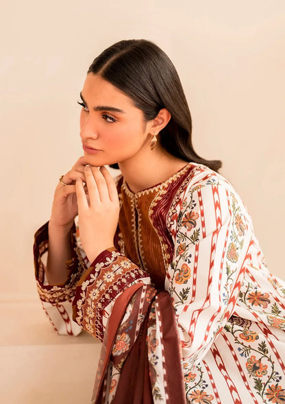 Xenia Dessert Rose Embroidery 3 Piece Lawn Dress