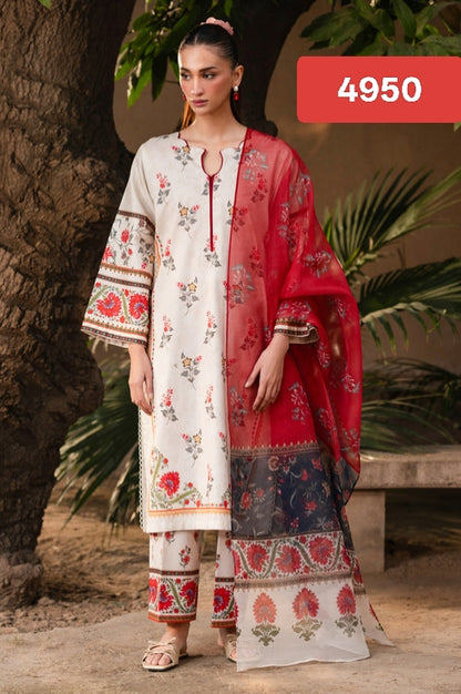 Xenia Crimson Bloom Printed 3 Piece Lawn Dress