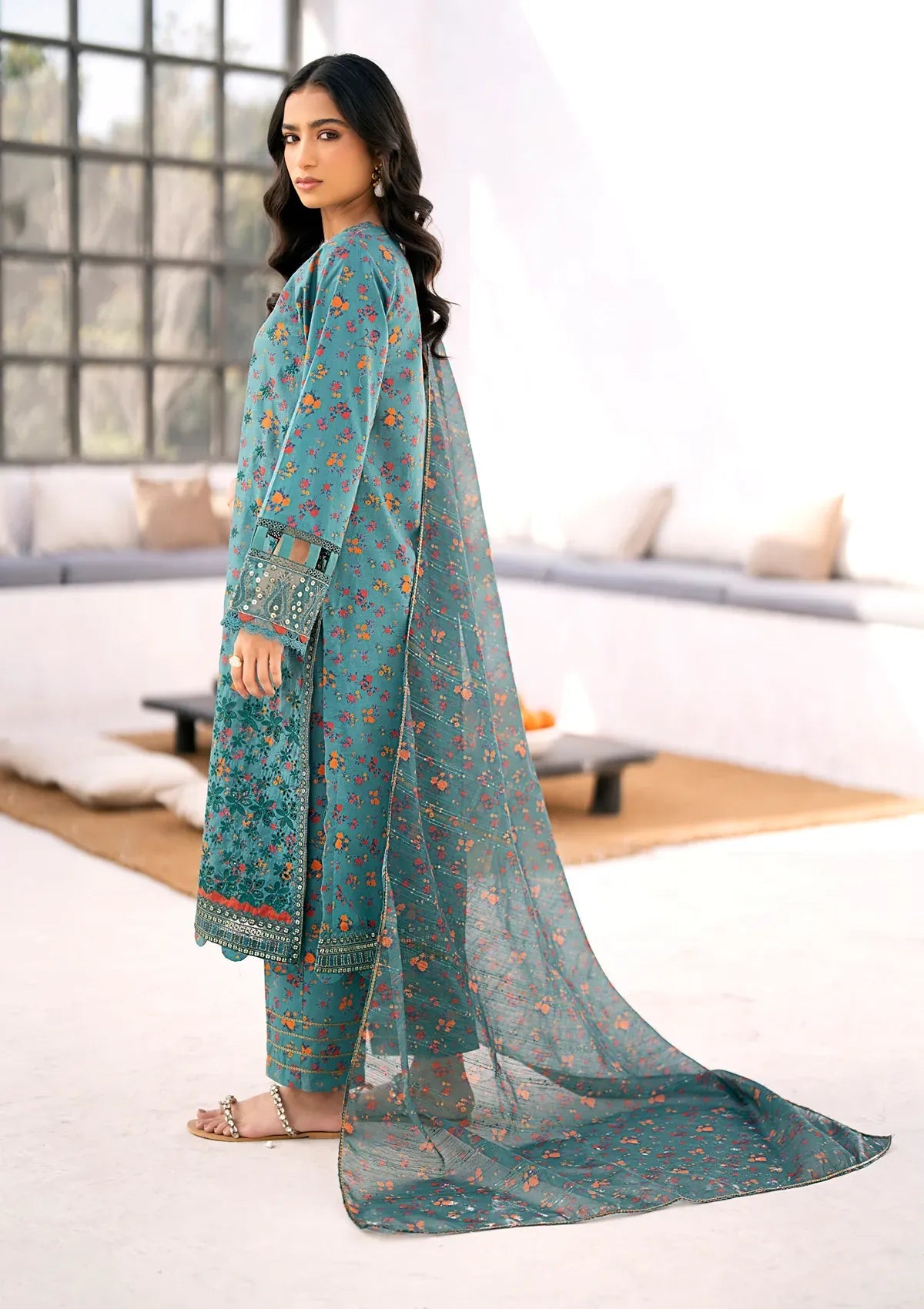 Xenia Aqua Bloom 3 Piece Lawn Dress