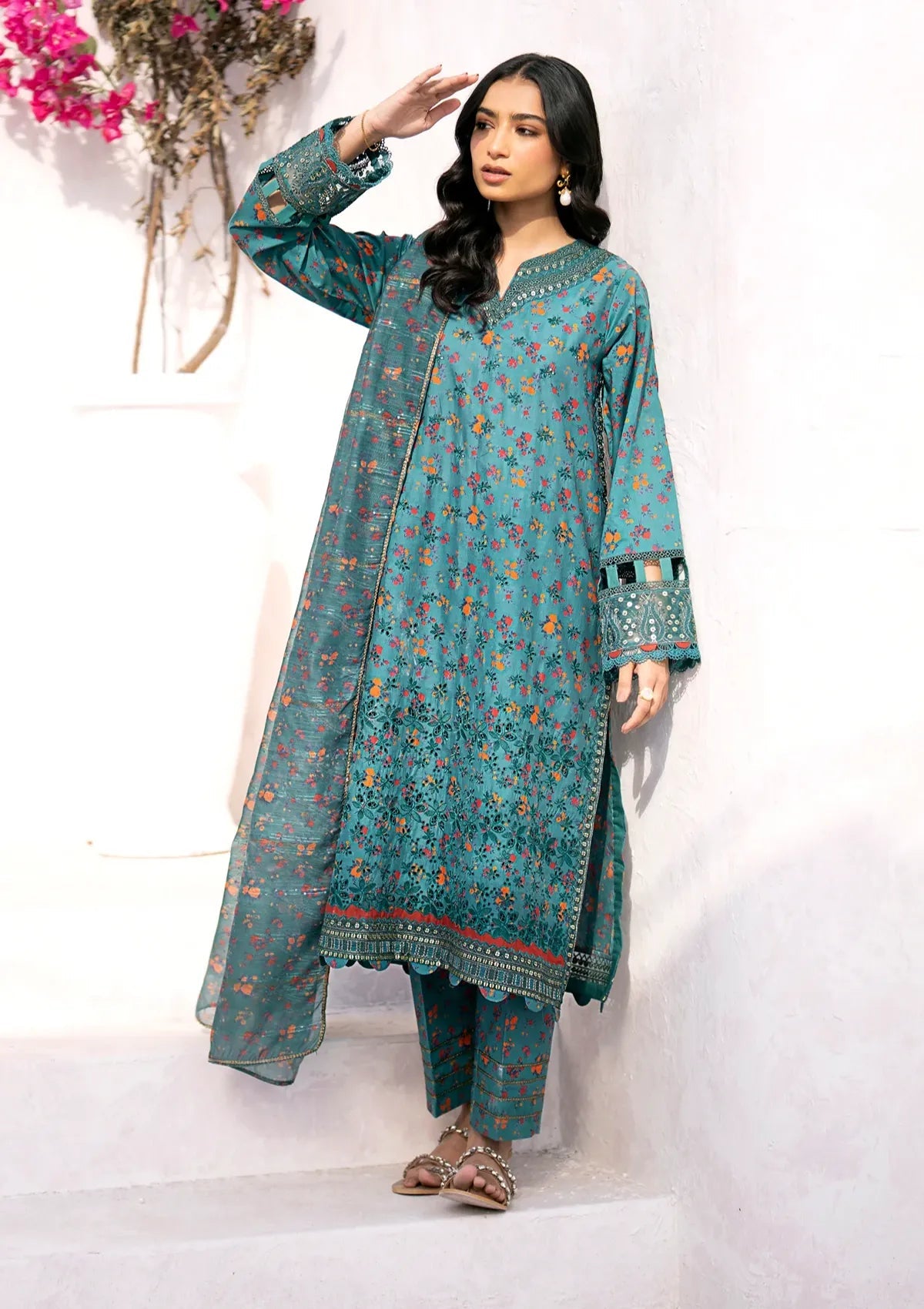 Xenia Aqua Bloom 3 Piece Lawn Dress