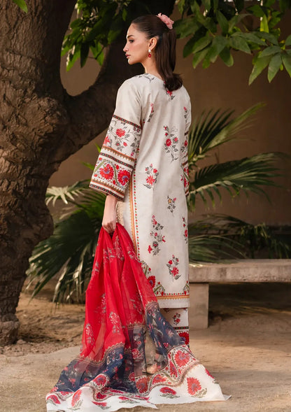 Xenia Crimson Bloom Printed 3 Piece Lawn Dress