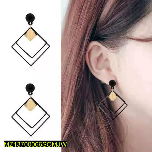 Black Square Drop Earrings with Gold Accent Acrylic