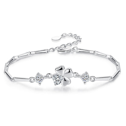 Silver Plated Four Leaf Clover Bracelet for Women