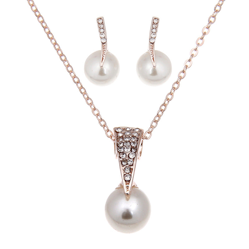 Rose Gold Pearl Pendant & Earrings Set for Weddings & Parties