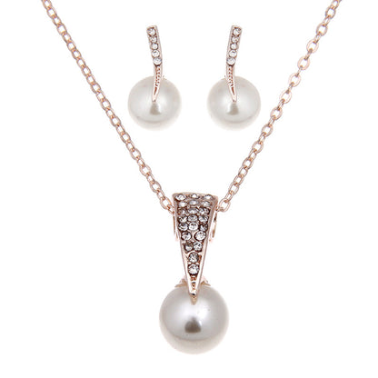Rose Gold Pearl Pendant & Earrings Set for Weddings & Parties