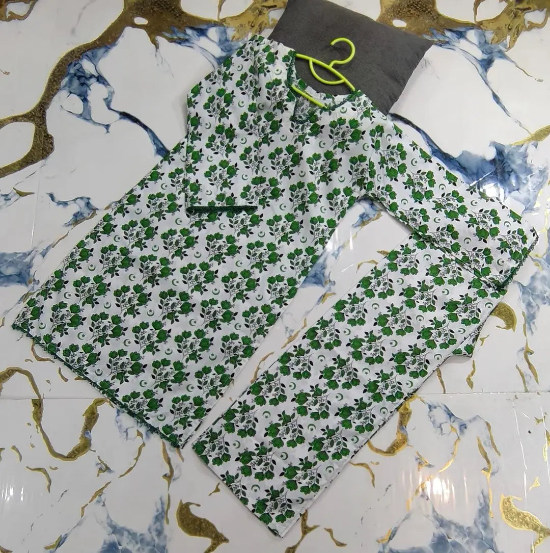2 Pcs Girl's Cotton Printed Kurta And Pajama
