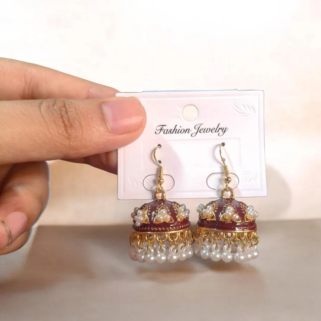 Women's Gold Plated Crystal Jhumka Earrings 2 Pcs