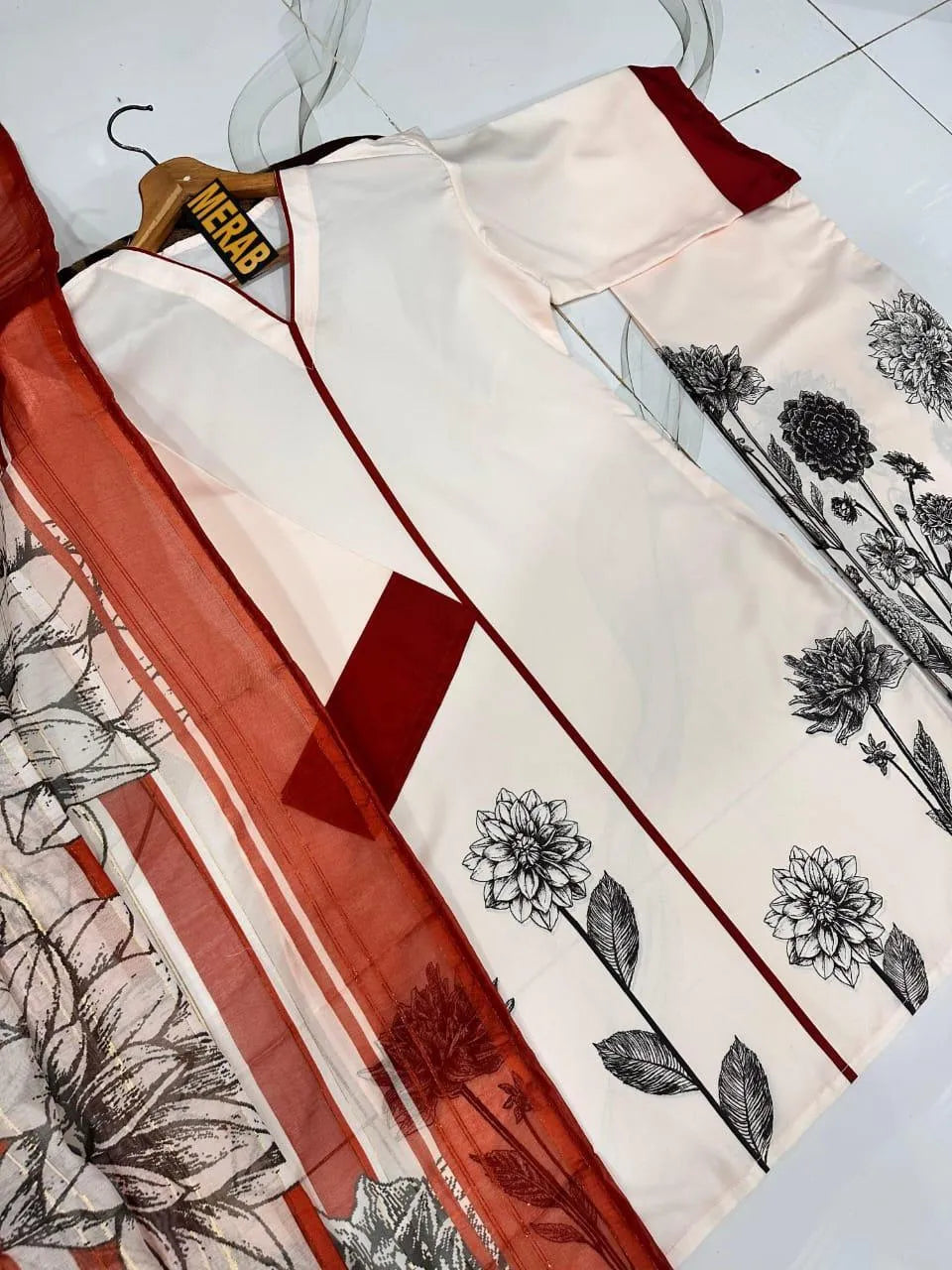 White Printed 3-Piece Arabic Lawn Suit for Women
