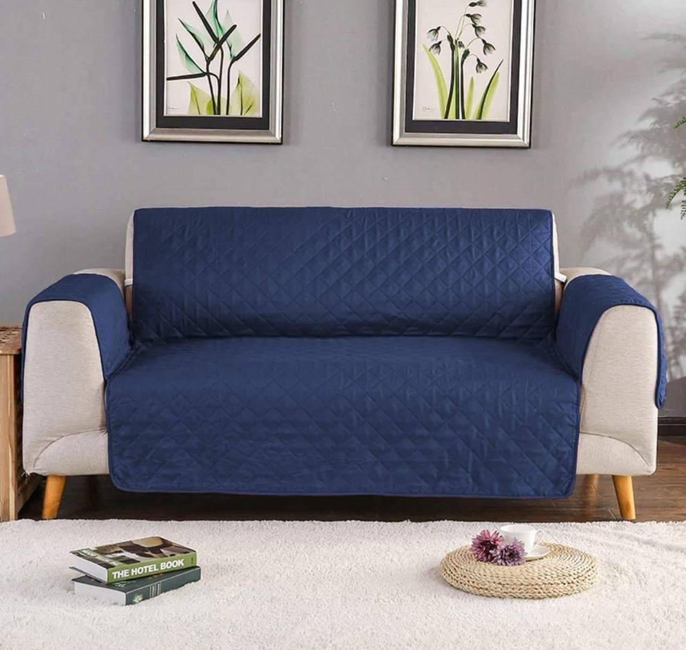 Premium Quality Quilted Sofa Cover Blue 6 Seater