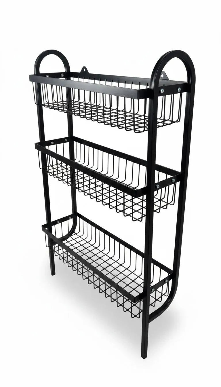 Wall Mounted Spice Rack Black Stainless Steel 3 Tier