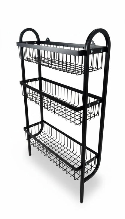 Wall Mounted Spice Rack Black Stainless Steel 3 Tier