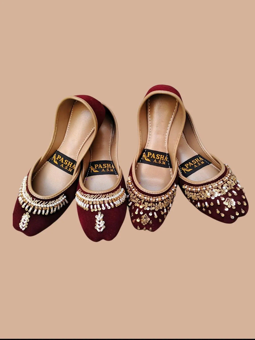 Women's Velvet Rhinestone Khussa Maroon Fancy Formal Party Wear