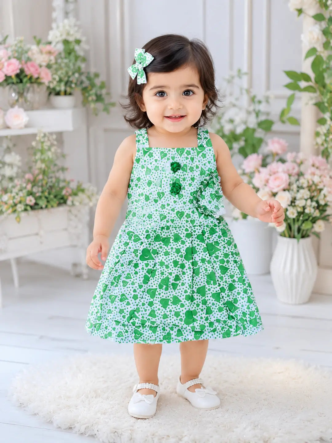 2 Pcs Girl's Cotton Lawn Printed Frock And Trouser Set