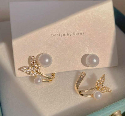 Golden Butterfly Earrings for Women with Pearl Accents